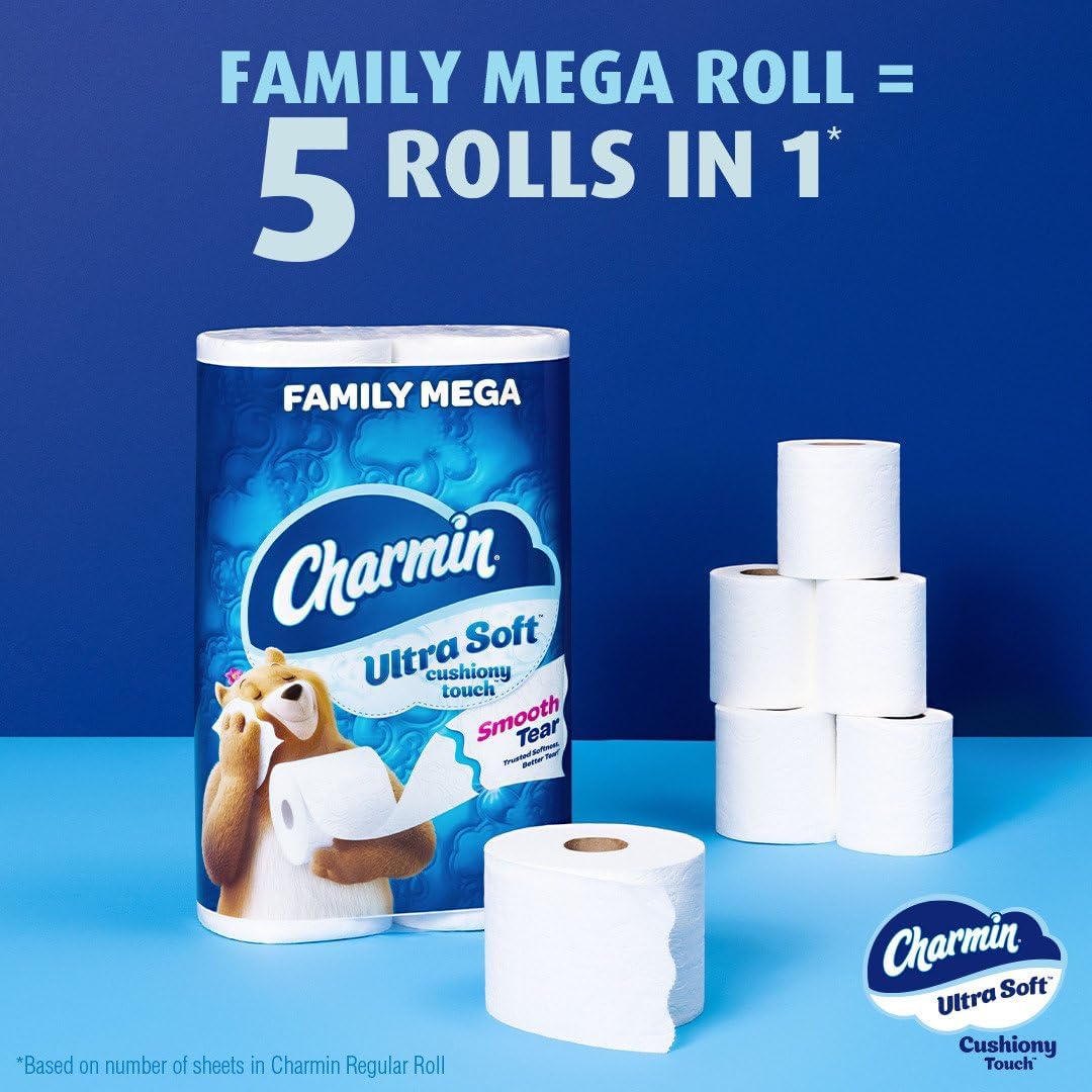 Charmin Ultra Soft Cushiony Touch Toilet Paper, 24 Family Mega Rolls = 123 Regular Rolls 24hrsmart